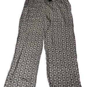 Knox Rose Black & White Pattern Wide-Leg Pants W/Drawstring Tassels Size L